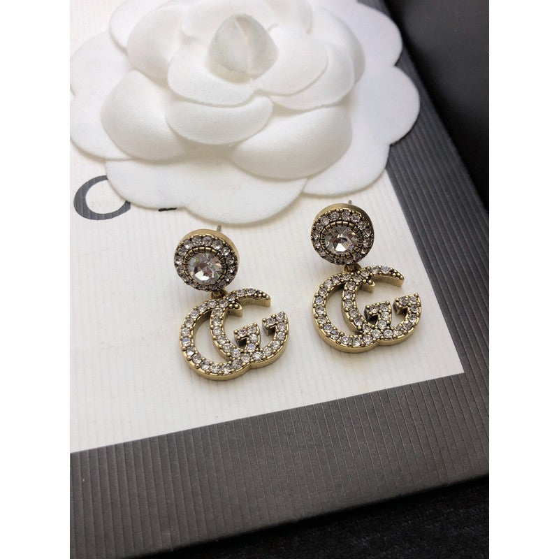 Gucci Double GucciCrystal Pendant 18K Gold Earrings product image 3, provided for visual reference and product detail review