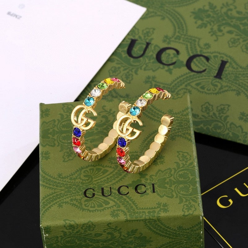 Gucci Double Color Crystal 18K Gold Earrings product image 2, provided for visual reference and product detail review