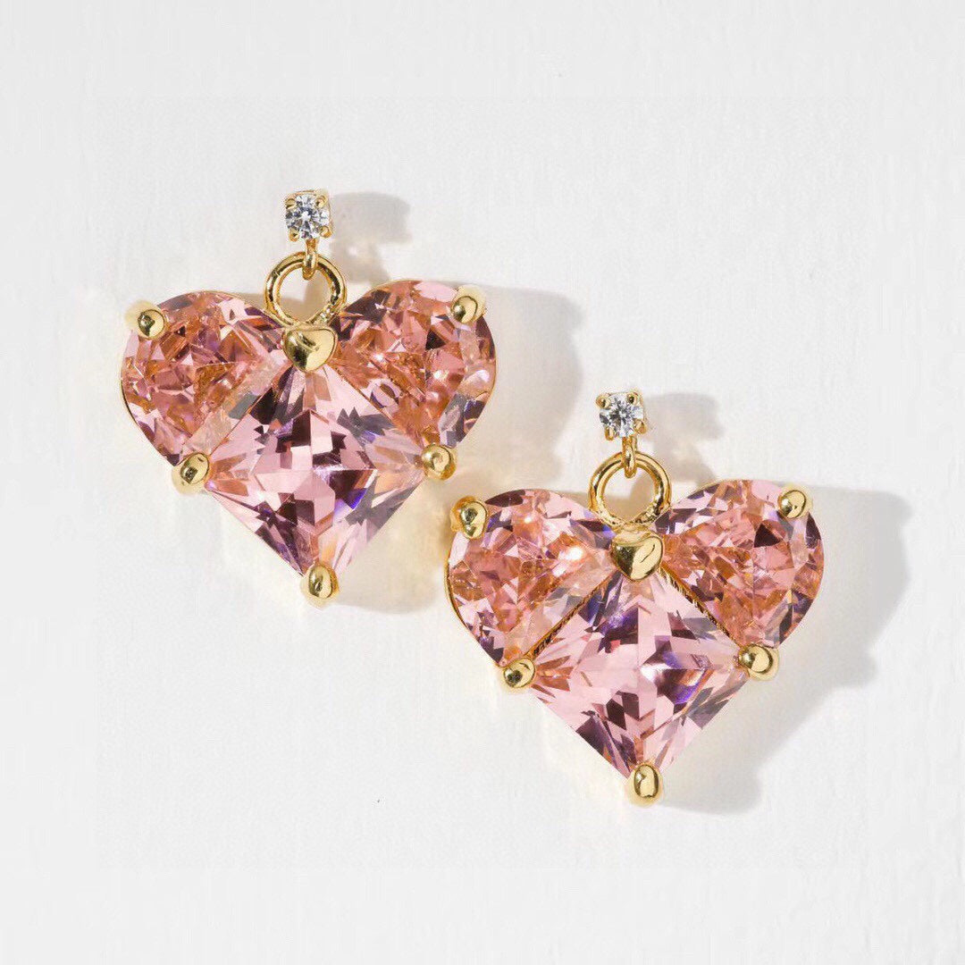 Celine Pink Crystal Heart 18K Gold Earrings product image 1, provided for visual reference and product detail review