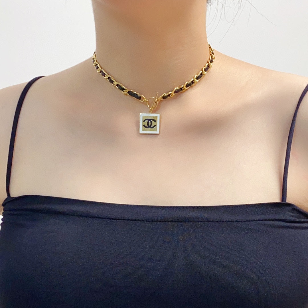 Chanel Leather Choker 18K Gold Necklace product image 4, provided for visual reference and product detail review