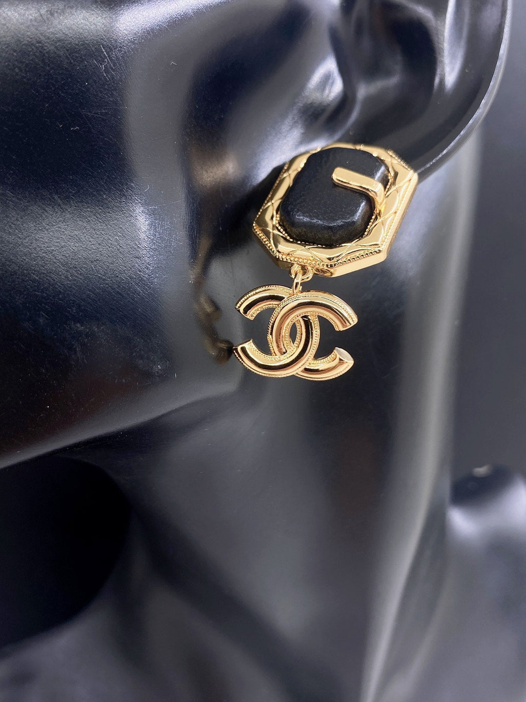 Chanel Pendant Leather 18K Gold Earrings product image 2, provided for visual reference and product detail review