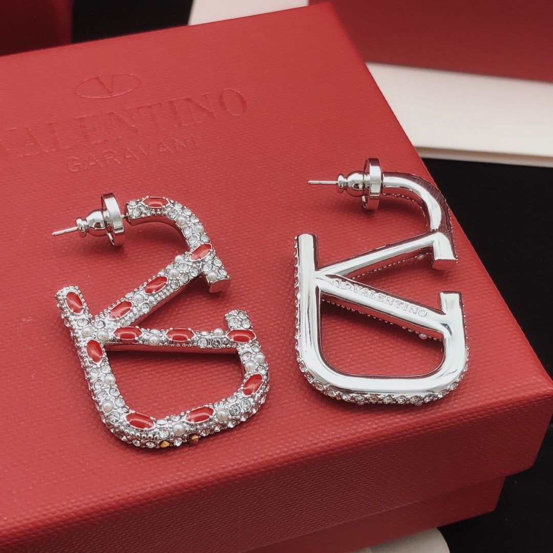 Valentino Red Crystal 18K Gold Earrings product image 3, provided for visual reference and product detail review