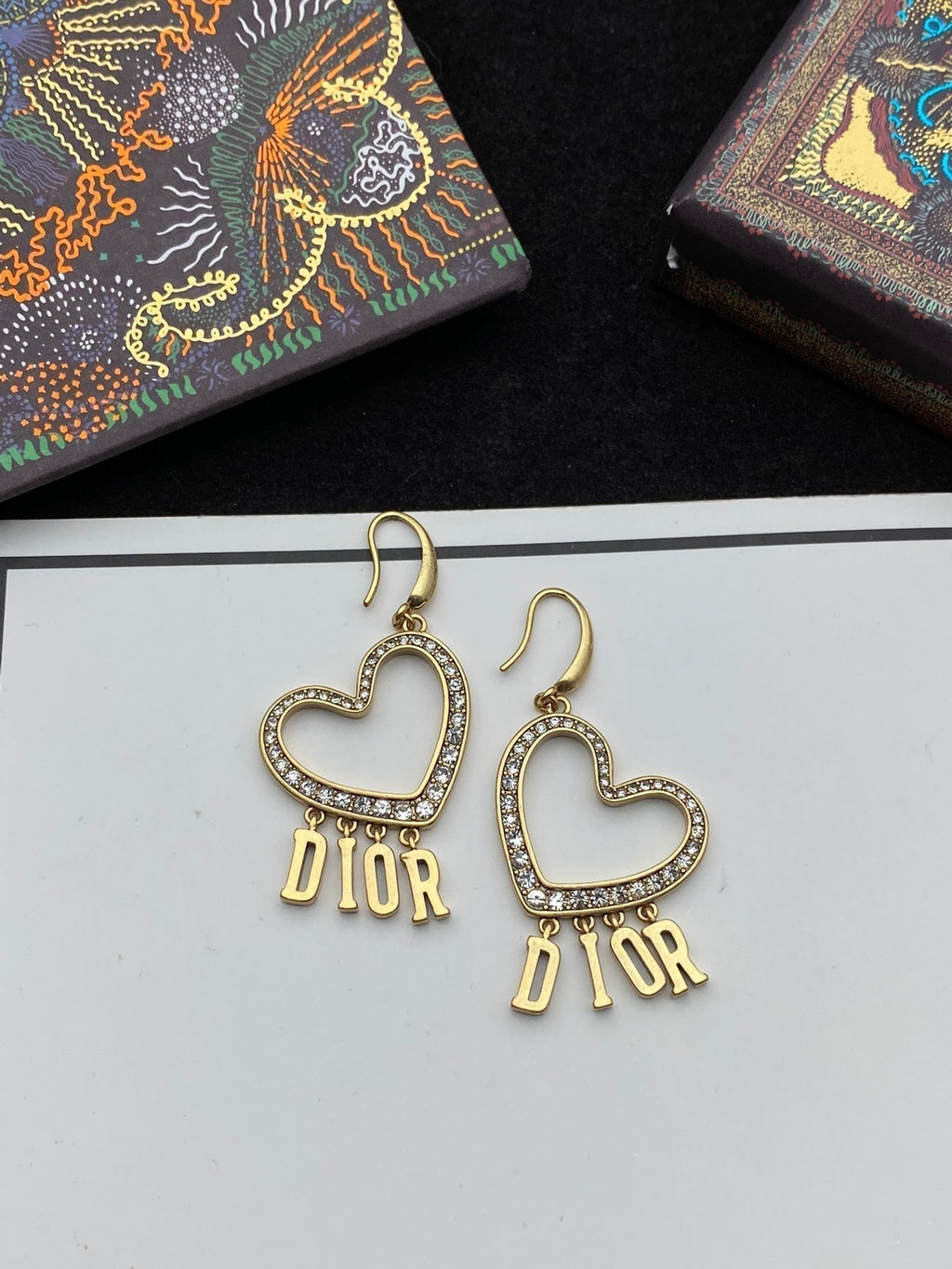 Dior Heart Crystal 18K Gold Earrings product image 2, provided for visual reference and product detail review