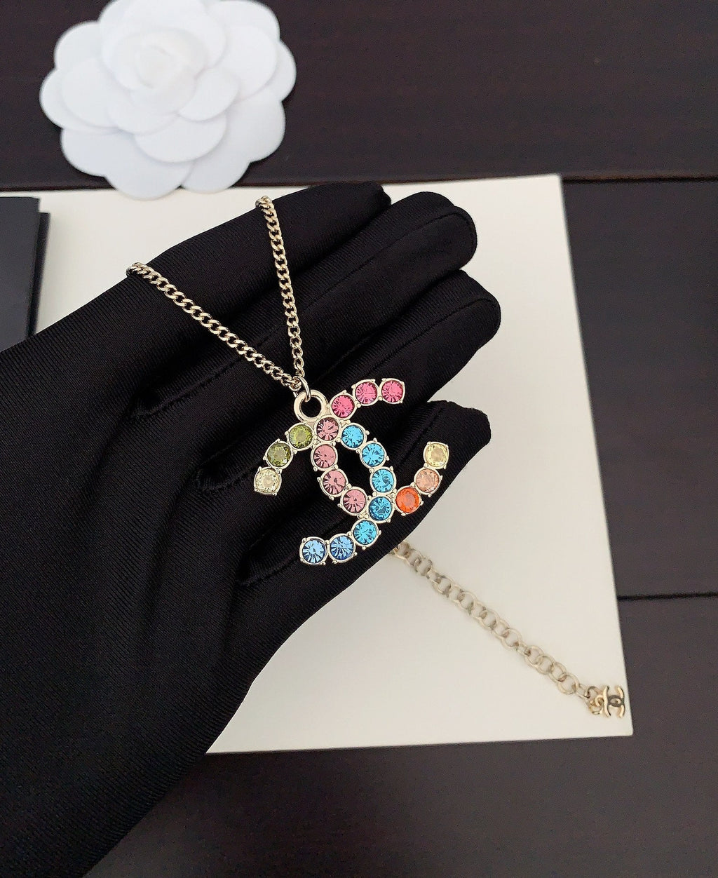 Chanel Color Crystals 18K Gold Necklace product image 2, provided for visual reference and product detail review
