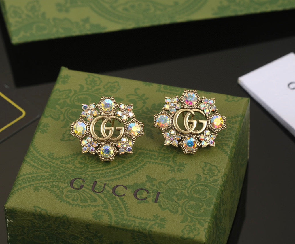 Gucci Double Blue Flowers 18K Gold Earrings product image 3, provided for visual reference and product detail review