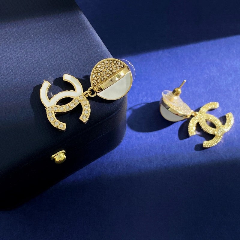 Chanel Half Diamond 18K Gold Earrings product image 3, provided for visual reference and product detail review