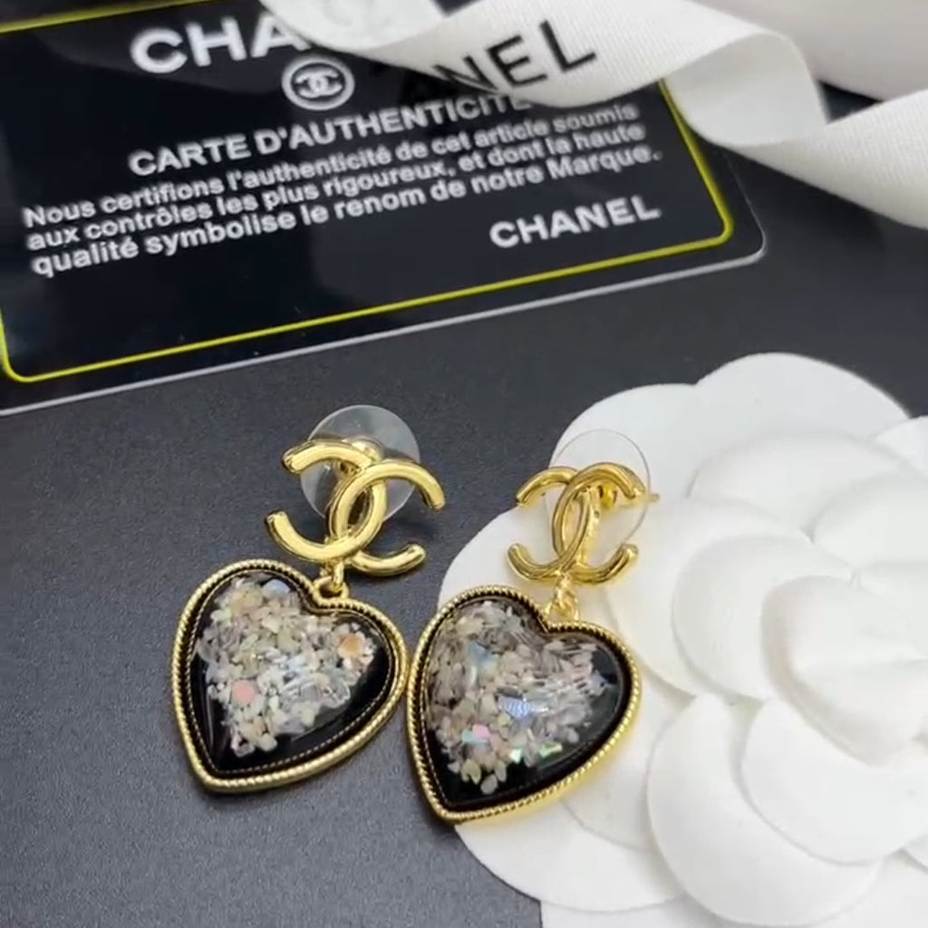 Chanel Multi-Color Crystals Heart 18K Gold Earrings product image 6, provided for visual reference and product detail review