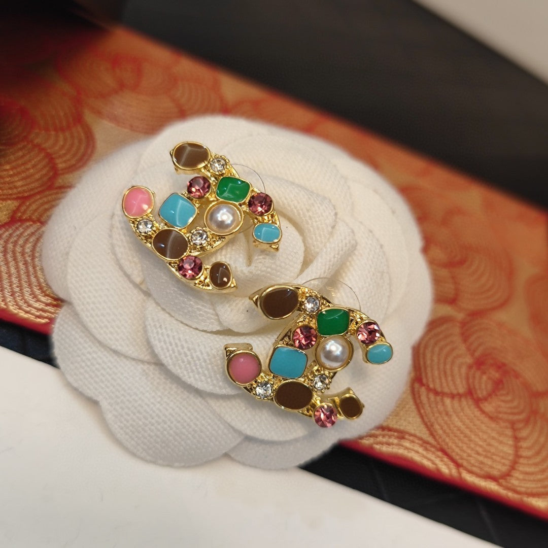 Chanel Multi-Color Crystals 18K Gold Earrings product image 5, provided for visual reference and product detail review
