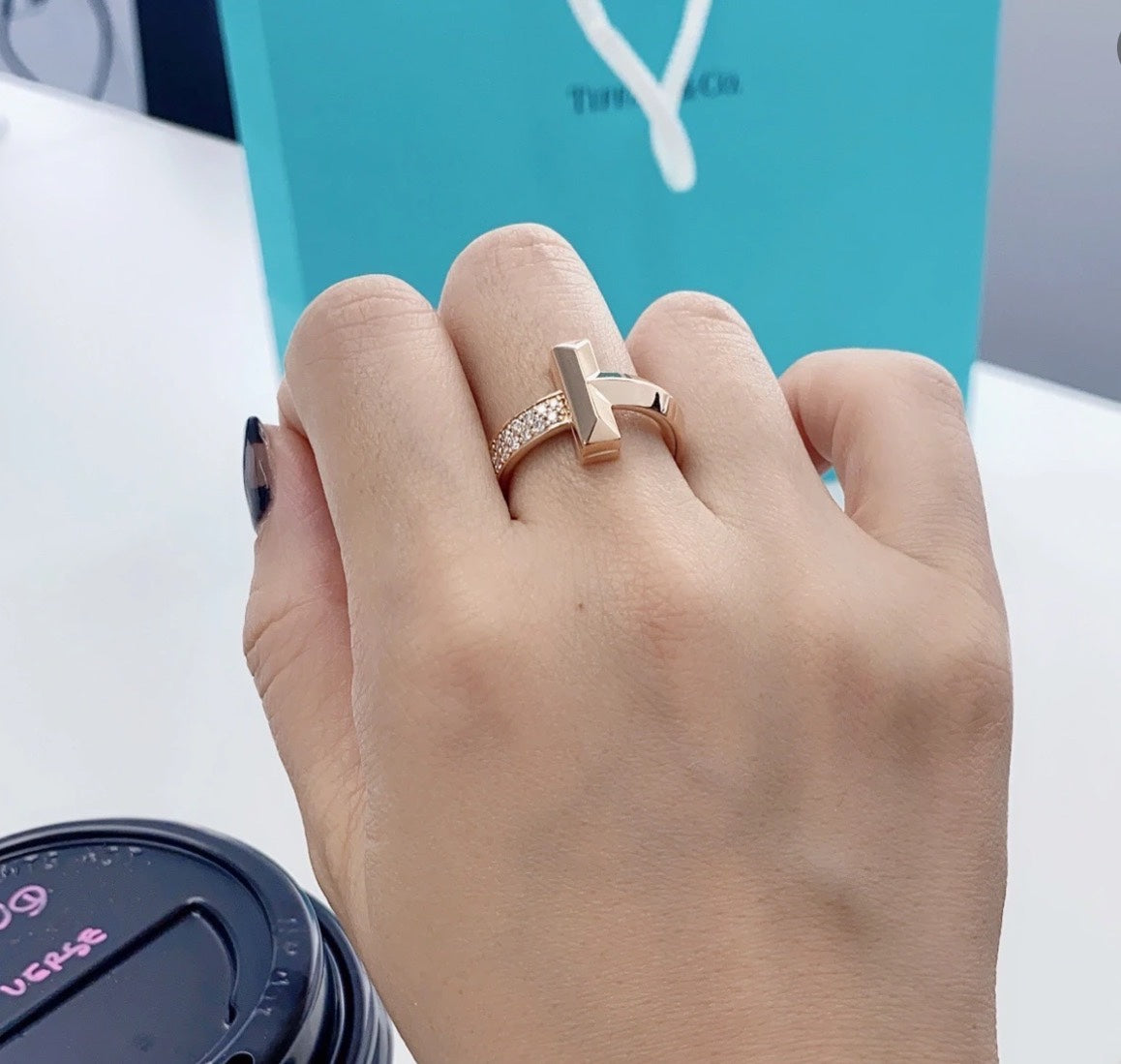 Tiffany Narrow Pave 18K Gold Ring product image 5, provided for visual reference and product detail review