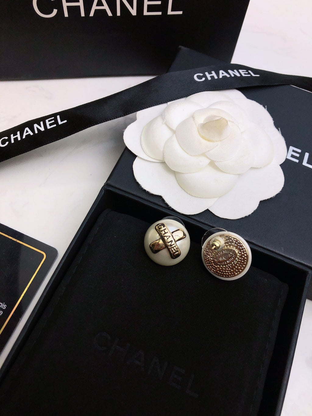Chanel Pearl 18K Gold Earrings product image 5, provided for visual reference and product detail review