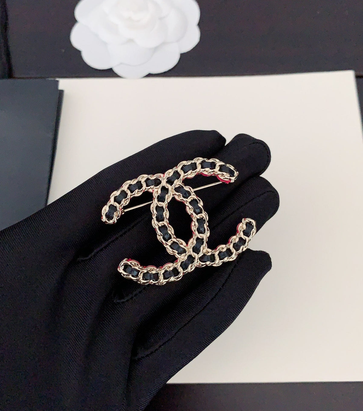 Chanel Leather Pink 18K Gold Brooch product image 3, provided for visual reference and product detail review