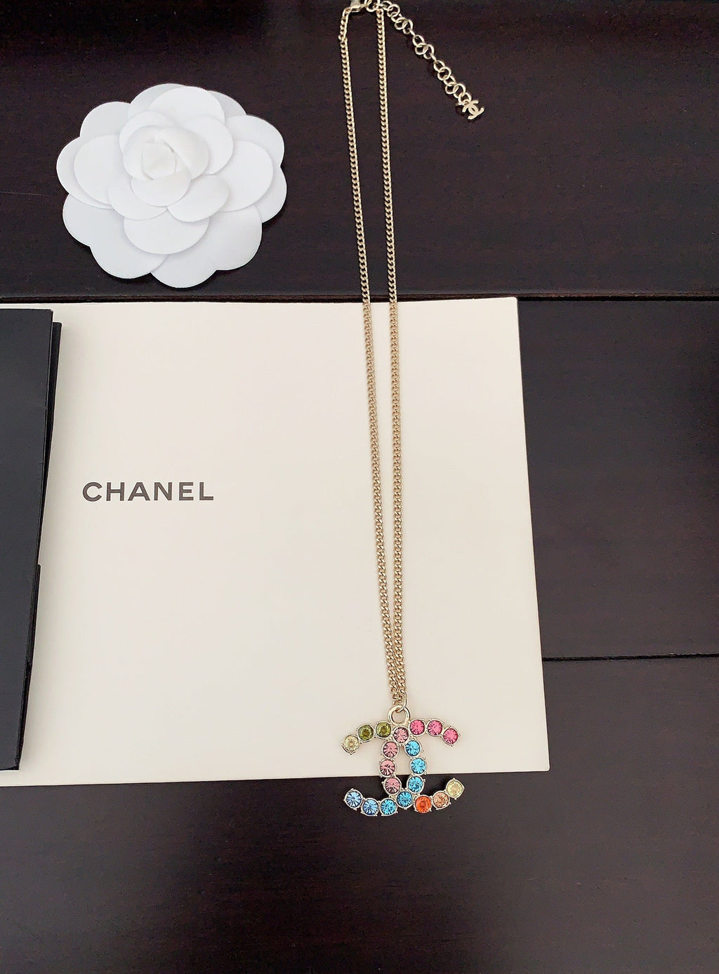 Chanel Color Crystals 18K Gold Necklace product image 3, provided for visual reference and product detail review