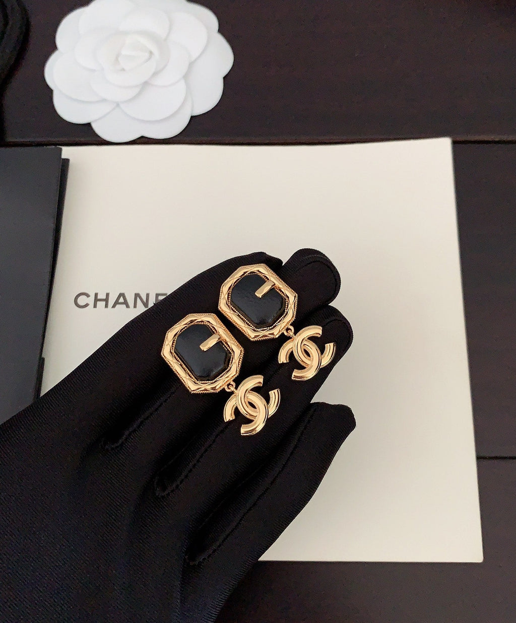 Chanel Pendant Leather 18K Gold Earrings product image 3, provided for visual reference and product detail review