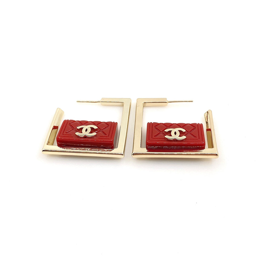 Red Bag Pendant 18K Gold Earrings product image 1, provided for visual reference and product detail review