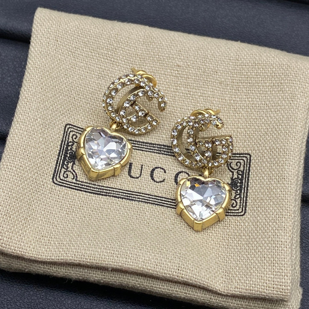 Gucci Double Crystal Pendant 18K Gold Earrings product image 5, provided for visual reference and product detail review