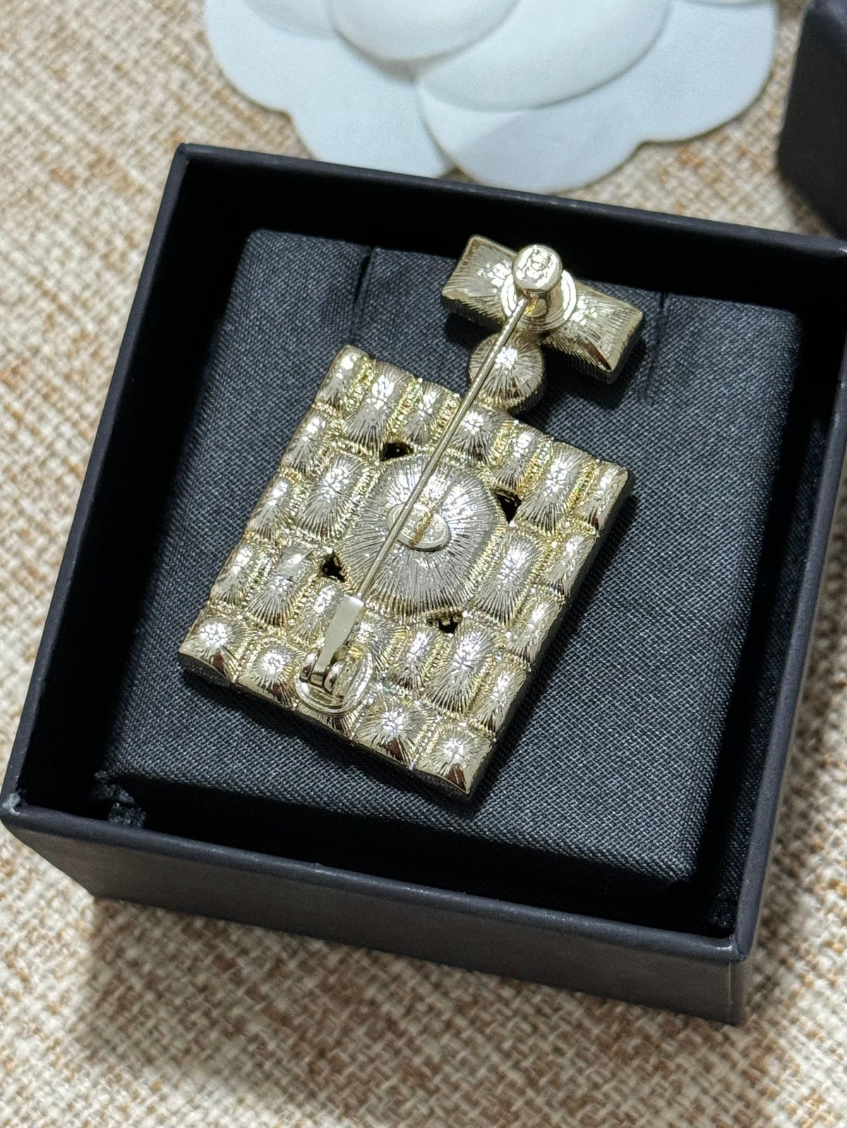 Chanel Perfume Bottle Crystals 18K Gold Brooch product image 3, provided for visual reference and product detail review