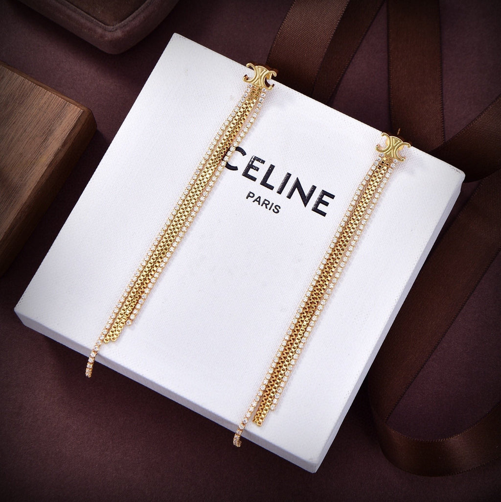 Celine Diamonds Long 18K Gold Earrings product image 3, provided for visual reference and product detail review