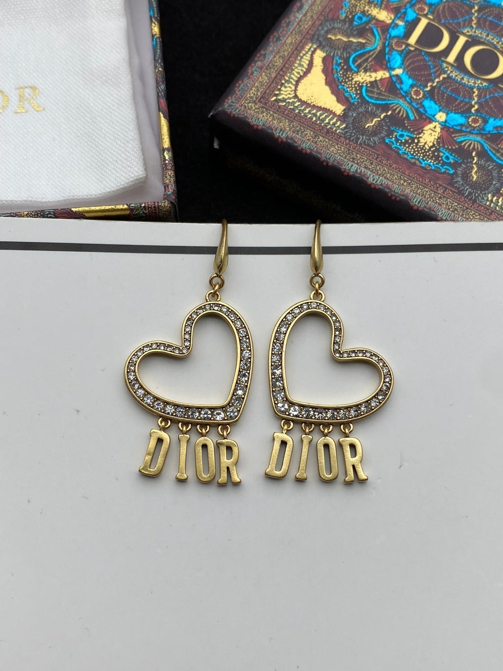 Dior Heart Crystal 18K Gold Earrings product image 3, provided for visual reference and product detail review