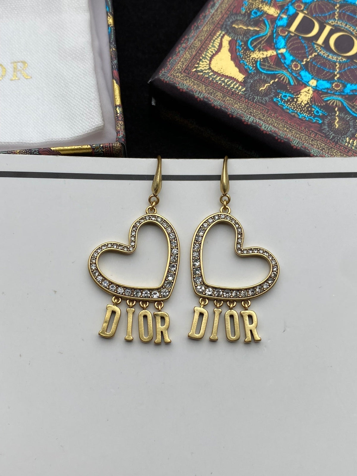 Dior Heart Crystal 18K Gold Earrings product image 3, provided for visual reference and product detail review