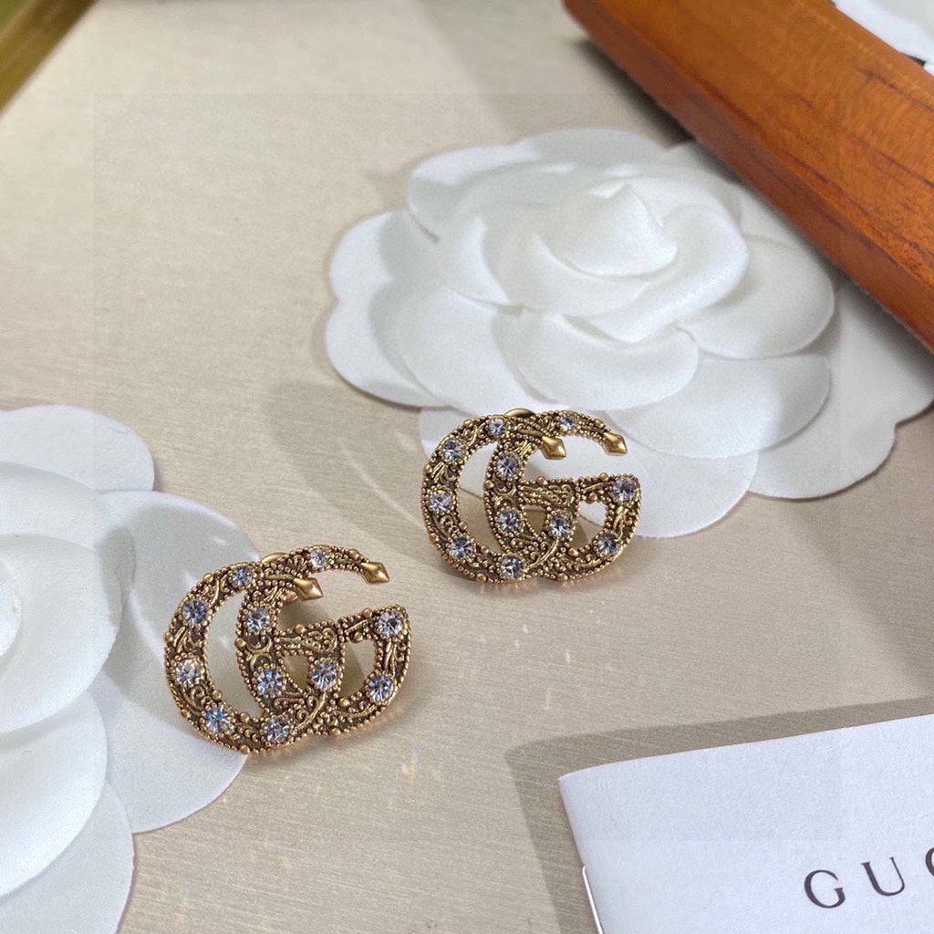 Gucci Double Crystals 18K Gold Earrings product image 2, provided for visual reference and product detail review