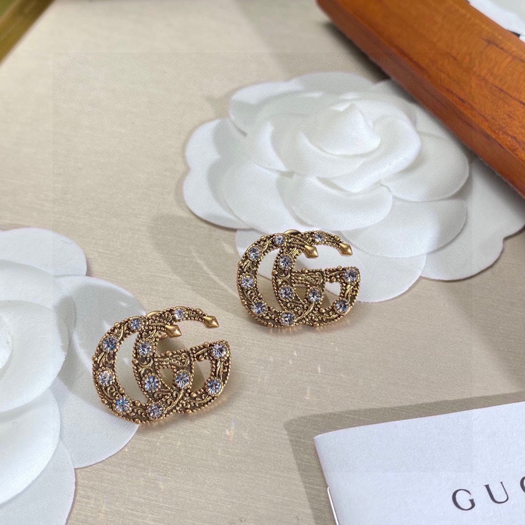 Gucci Double Crystals 18K Gold Earrings product image 2, provided for visual reference and product detail review