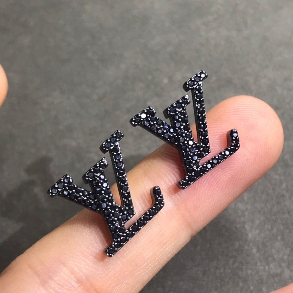 Louis Vuitton Iconic Black Crystal Stud 18K Gold Earrings product image 6, provided for visual reference and product detail