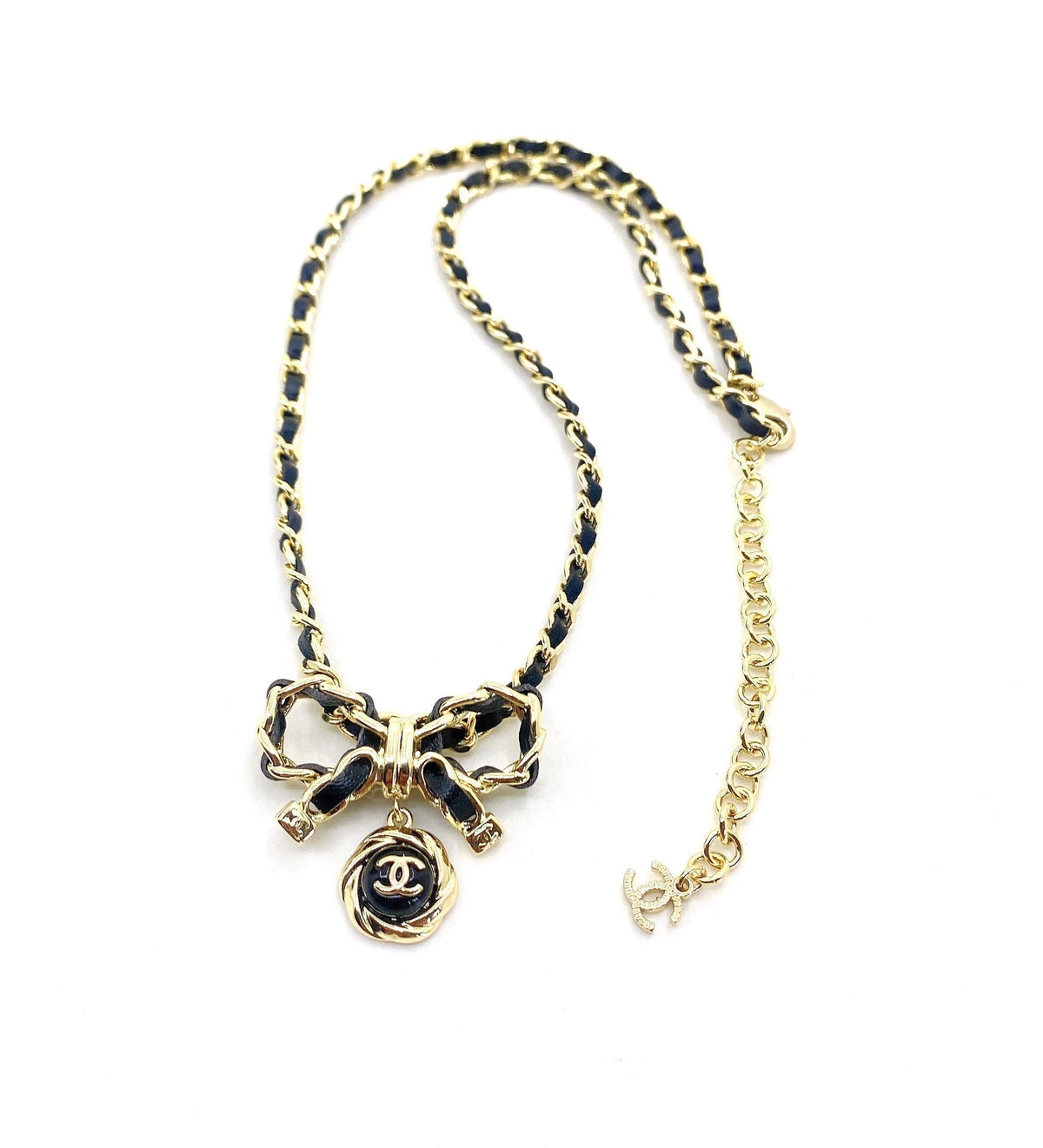Chanel Rhinestone Bow Tie 18K Gold Necklace product image 3, provided for visual reference and product detail review