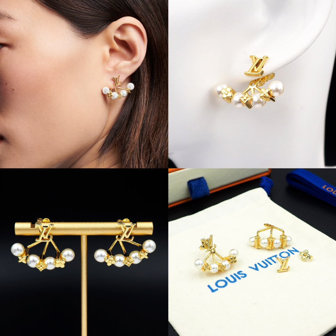 Louis Vuitton Monogram Pearls 18K Gold Earrings product image 2, provided for visual reference and product detail review