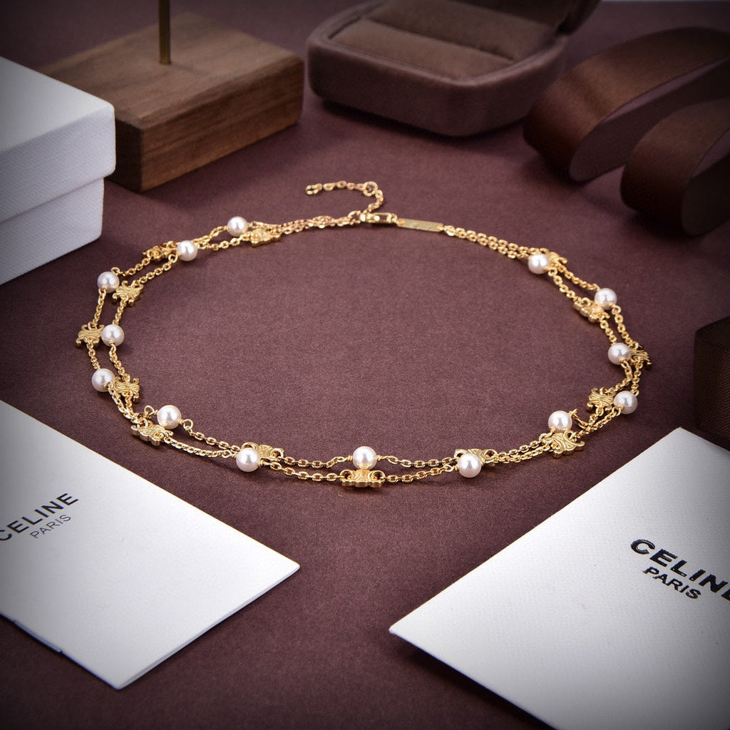 Celine Pearl Double 18K Gold Necklace product image 7, provided for visual reference and product detail review