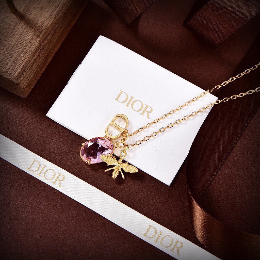 Dior Petit Pink Crystal 18K Gold Necklace product image 3, provided for visual reference and product detail review