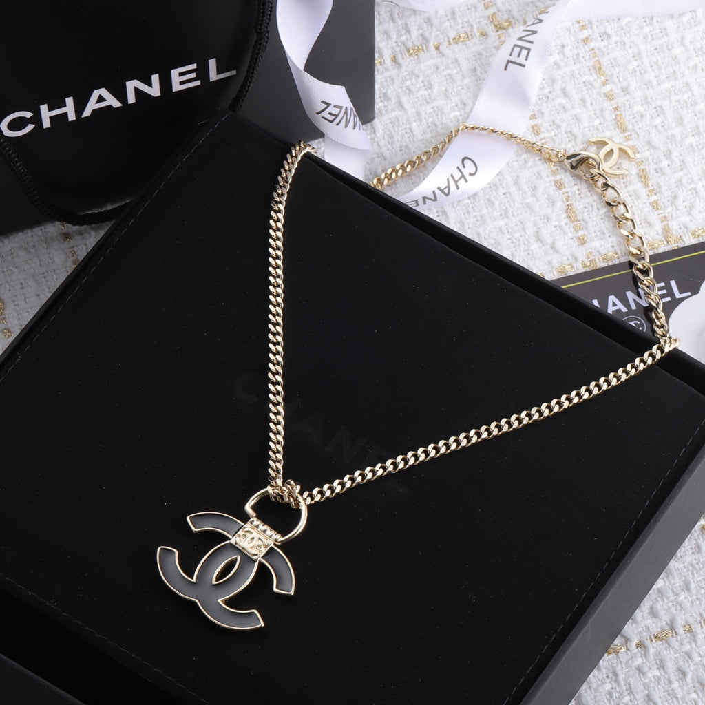 Chanel Black Resin Logo 18K Gold Necklace product image 4, provided for visual reference and product detail review