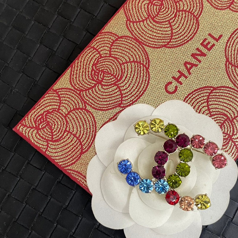 Chanel Color Crystal 18K Gold Brooch product image 5, provided for visual reference and product detail review