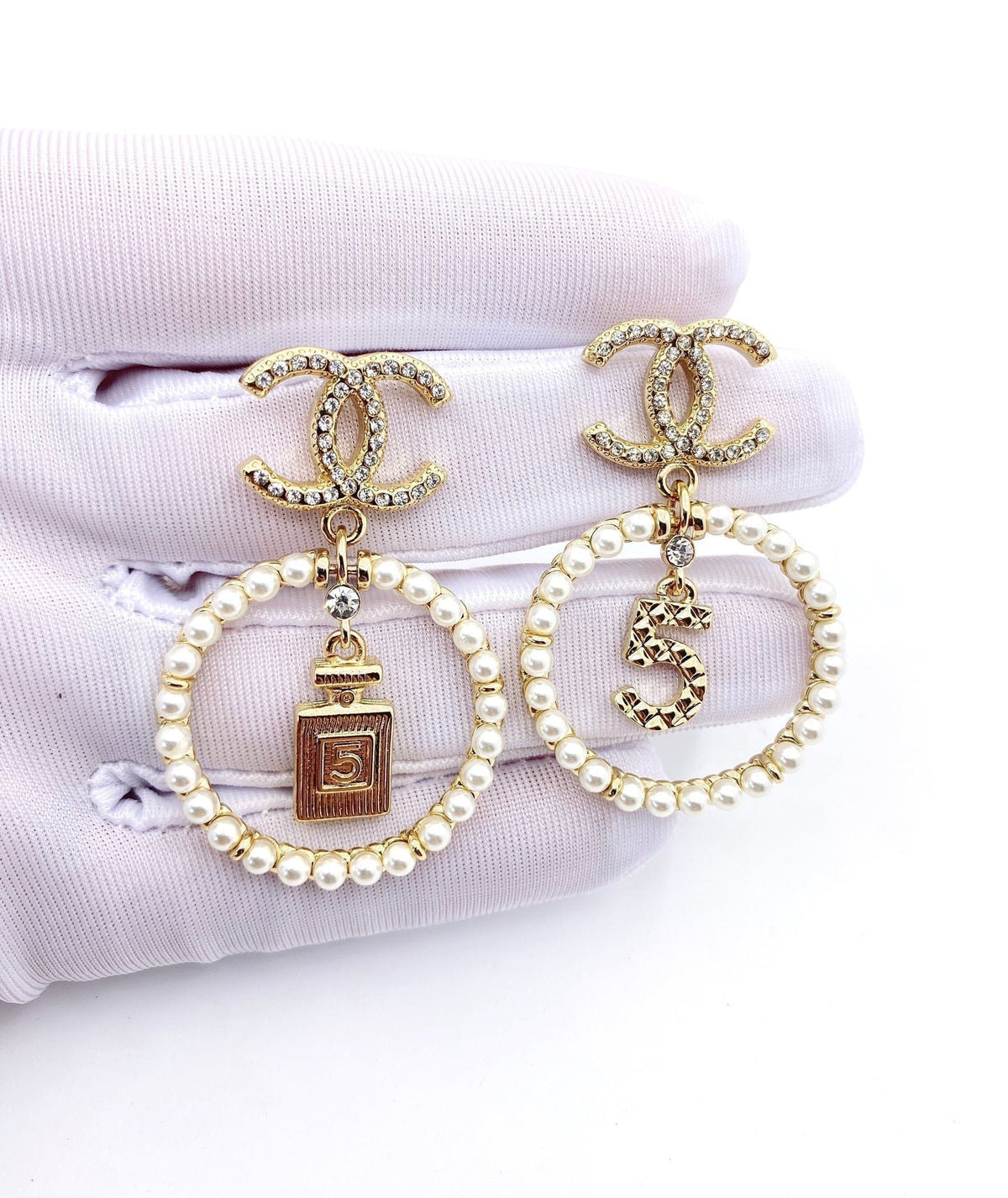 Chanel No.5 Perfume Bottle 18K Gold Earrings product image 4, provided for visual reference and product detail review