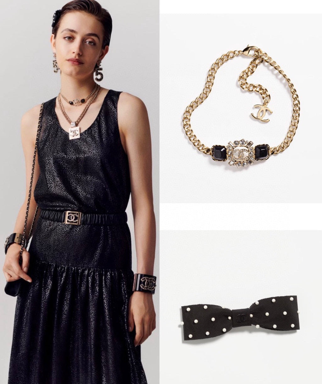 Chanel Black Crystals Chain 18K Gold Necklace product image 4, provided for visual reference and product detail review