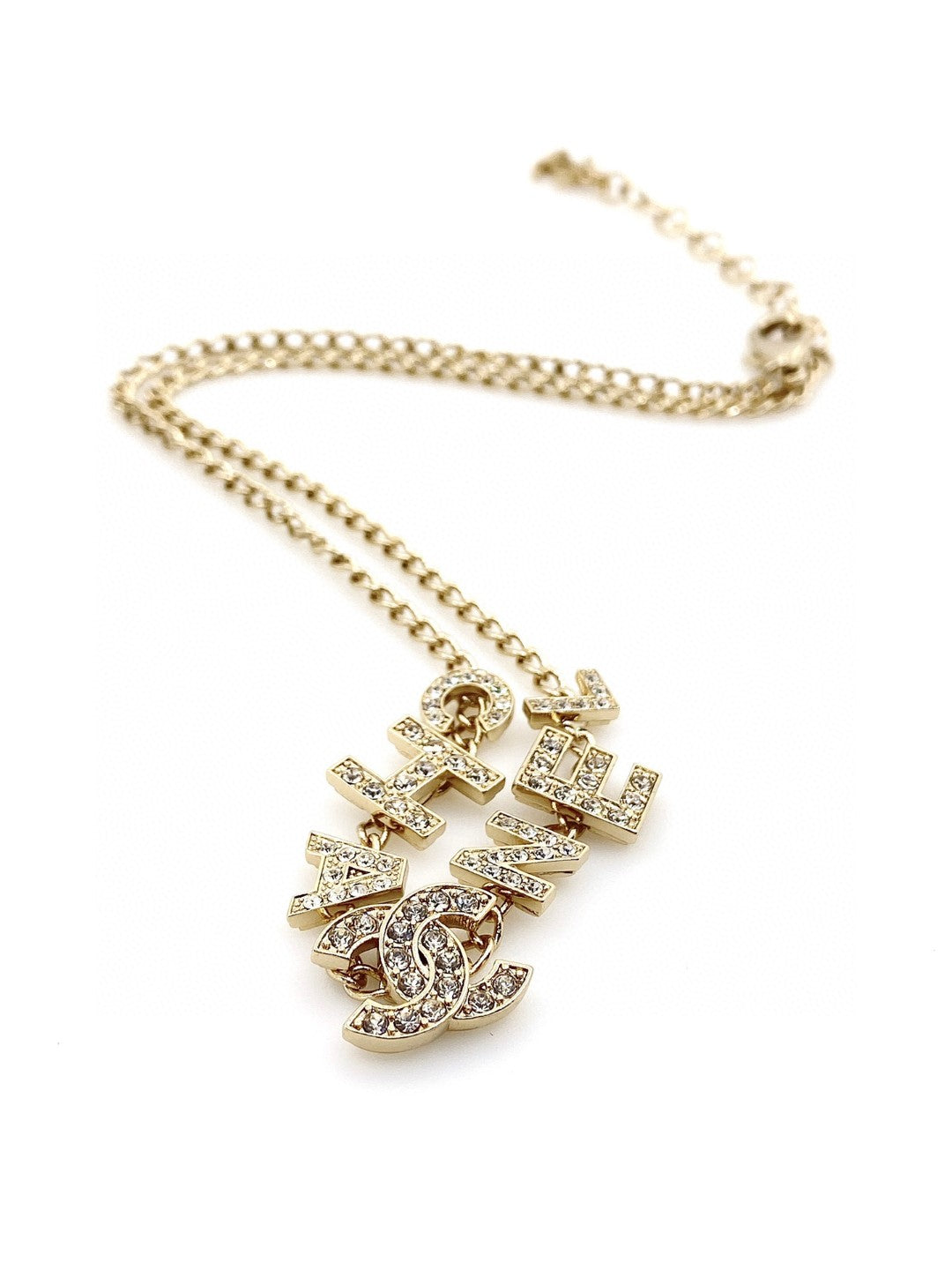 Chanel Script Diamonds 18K Gold Necklace product image 2, provided for visual reference and product detail review