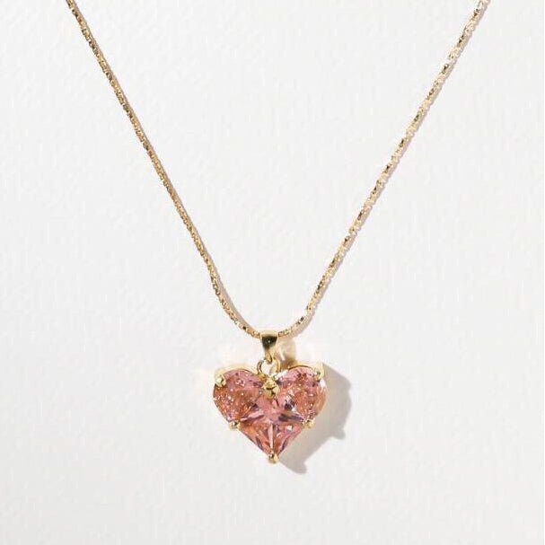Celine Pink Heart Crystal 18K Gold Necklace product image 1, provided for visual reference and product detail review