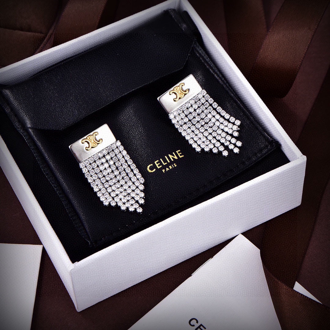 Celine Diamonds Tassel 18K Gold Earrings product image 5, provided for visual reference and product detail review
