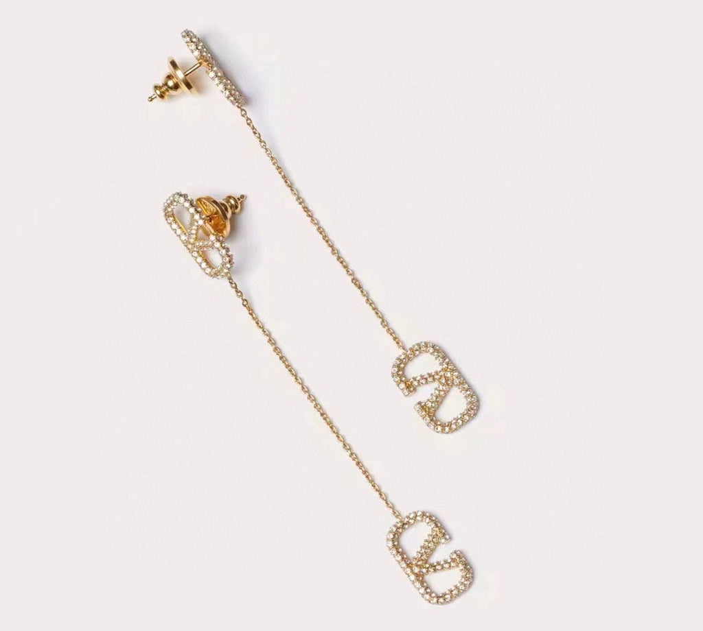 Valentino Crystal Valentino Signature 18K Gold Earrings product image 2, provided for visual reference and product detail