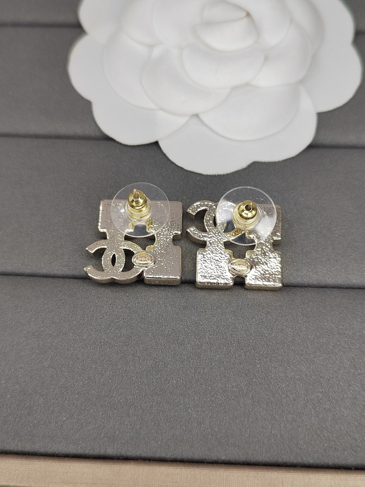 Chanel Black Crystals 18K Gold Earrings product image 3, provided for visual reference and product detail review