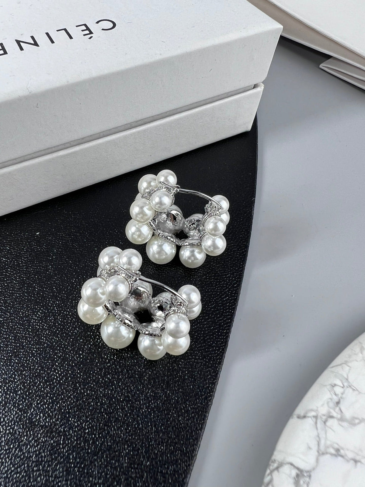 Celine Two-Rows Pearl 18K Gold Earrings product image 4, provided for visual reference and product detail review