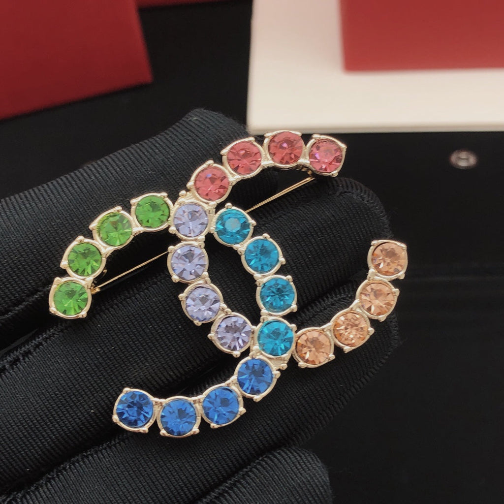 Chanel Color Crystals 18K Gold Brooch product image 4, provided for visual reference and product detail review