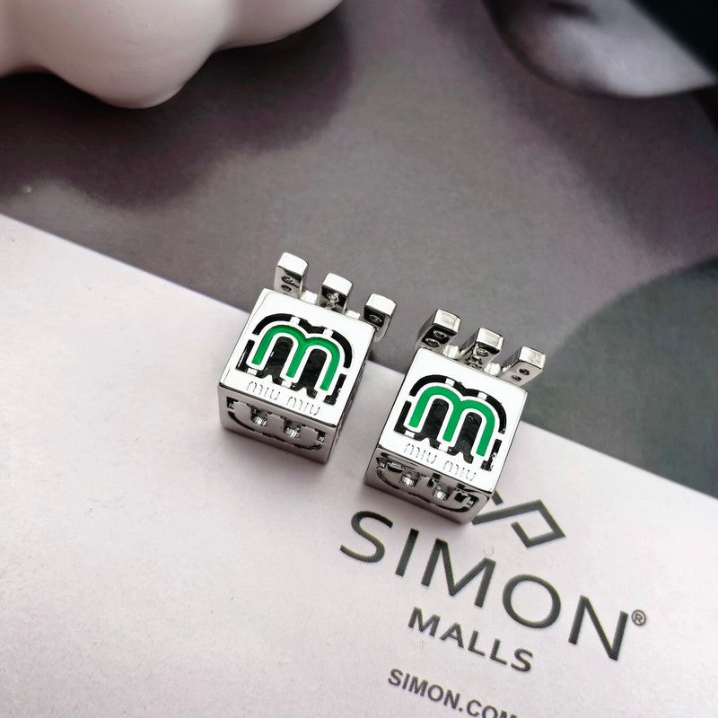 Miu Green & Yellow Cube 18K Gold Earrings product image 3, provided for visual reference and product detail review
