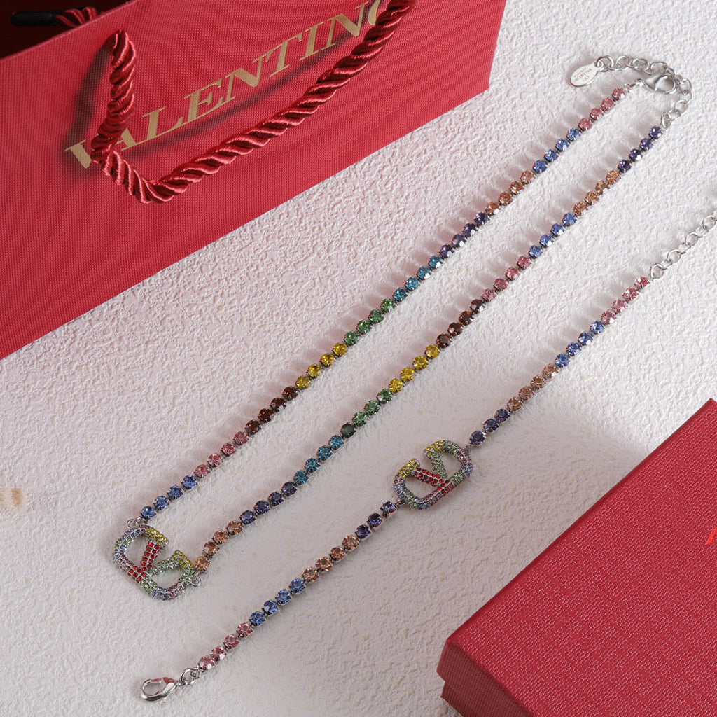 Valentino Multi-Color Crystals 18K Gold Necklace product image 3, provided for visual reference and product detail review