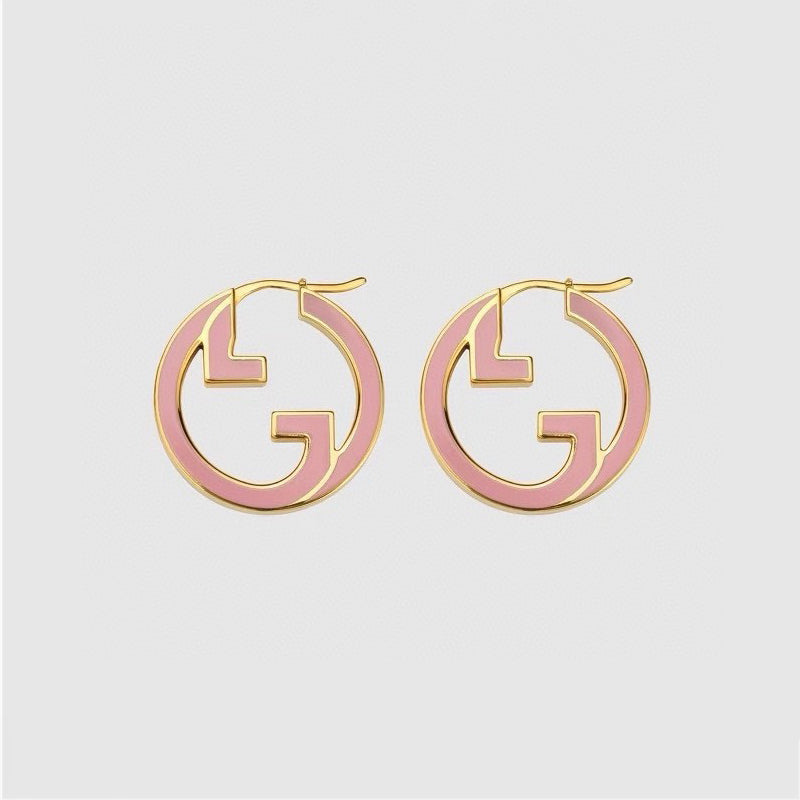 Gucci Double Pink Hollow 18K Gold Earrings product image 1, provided for visual reference and product detail review