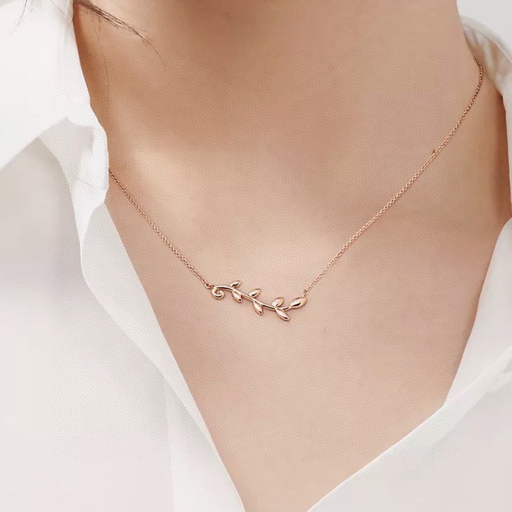 Tiffany Olive Leaf Vine Pendant 18K Gold Necklace product image 3, provided for visual reference and product detail review