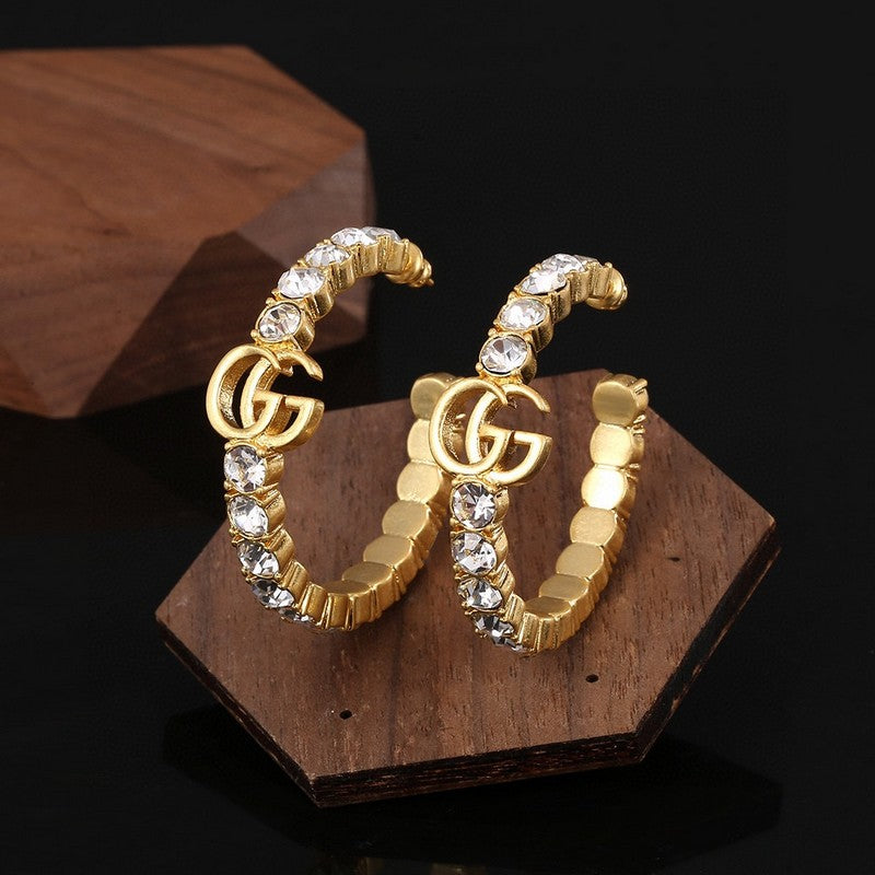 Gucci Double Color Crystal 18K Gold Earrings product image 3, provided for visual reference and product detail review