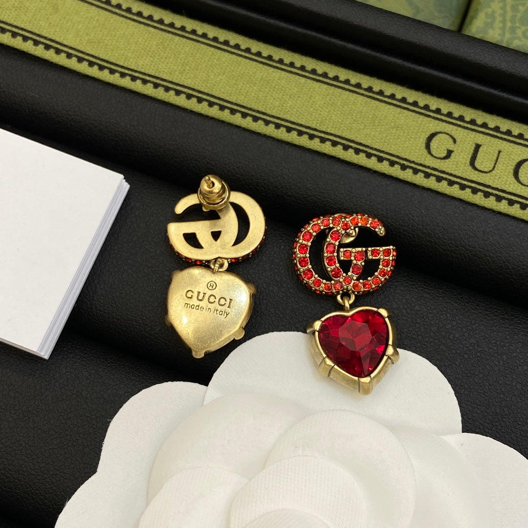 Gucci Double Red Crystal 18K Gold Earrings product image 3, provided for visual reference and product detail review