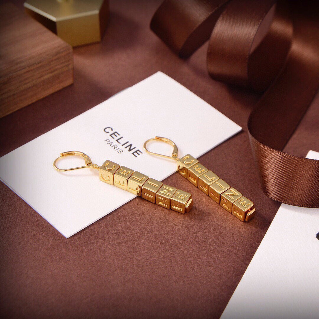 Celine Script Cube 18K Gold Earrings product image 3, provided for visual reference and product detail review