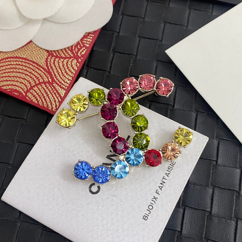 Chanel Color Crystal 18K Gold Brooch product image 2, provided for visual reference and product detail review