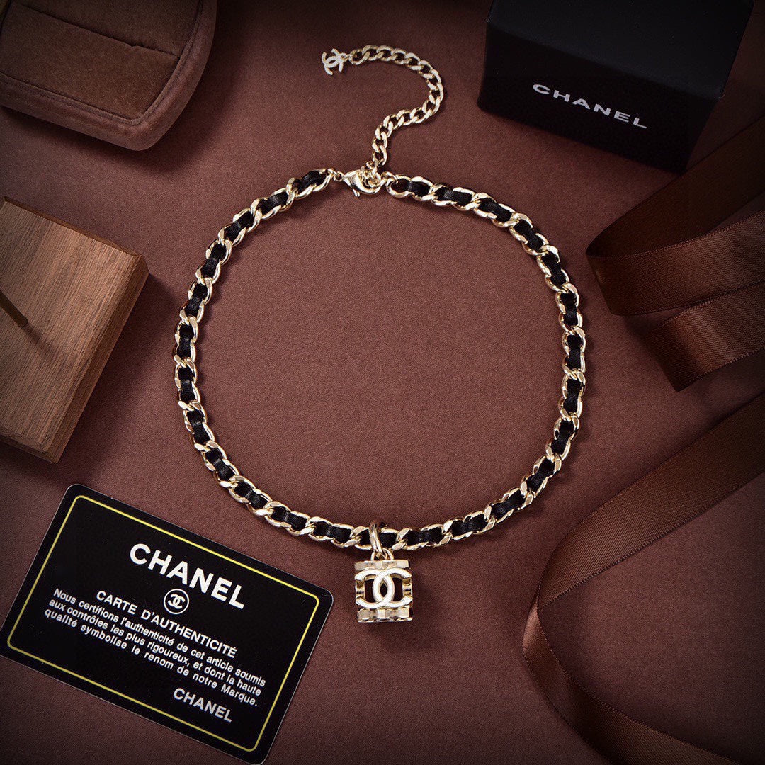 Chanel Leather Choker 18K Gold Necklace product image 4, provided for visual reference and product detail review